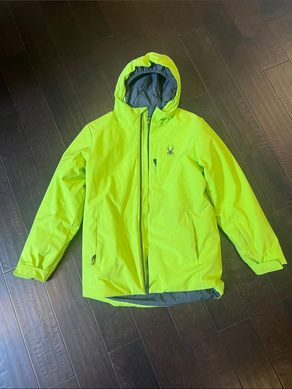 Spyder Kids/Teen Sz 16 High-Visibility Lime Green Hooded Puffer Jacket for skiin